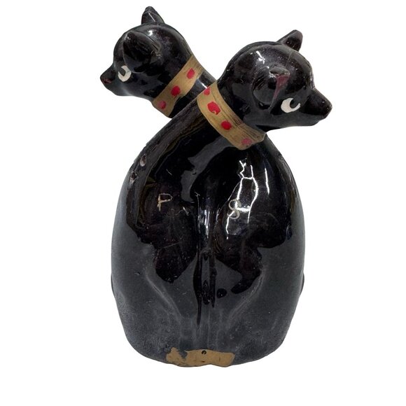 Vintage Black Cat Ceramic Salt & Pepper Joined Shakers Double-Sided Mid-Century - Picture 3 of 8